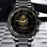 Personalisierte US-Veteranen-/Soldatuhr aus schwarzem Edelstahl
